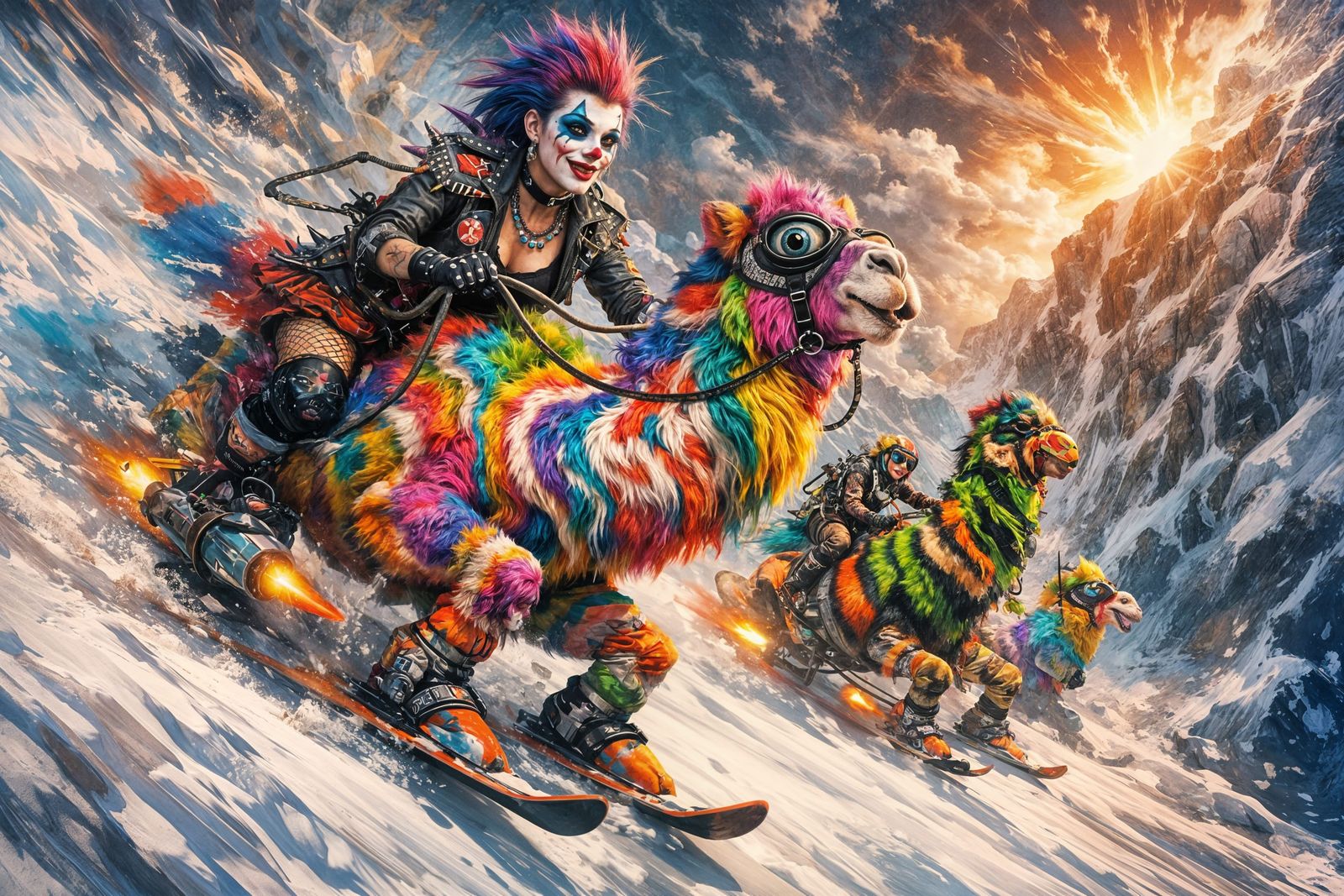 Punk Rock Ladies Ride Psychedelic Camels on Rocket Skis