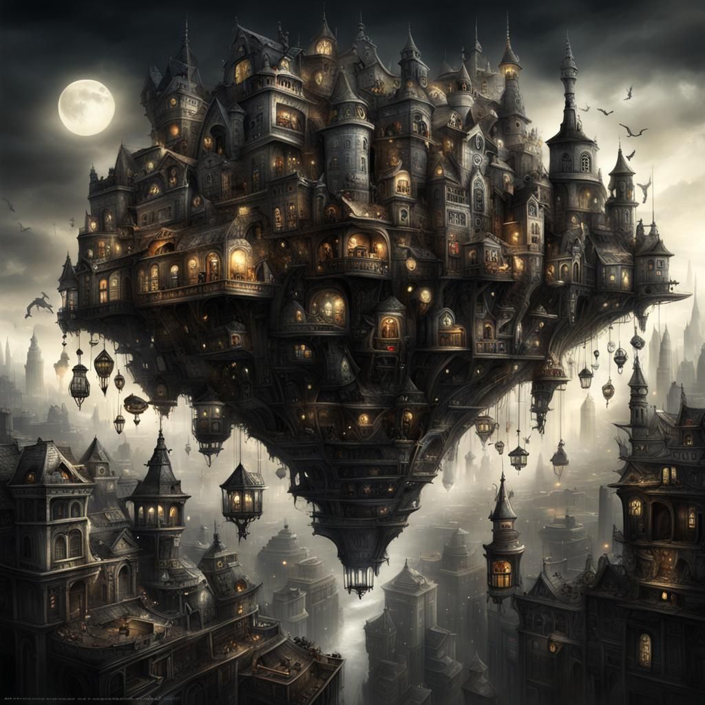 Fantasy Upside-Down City in Hyperrealistic Digital Art