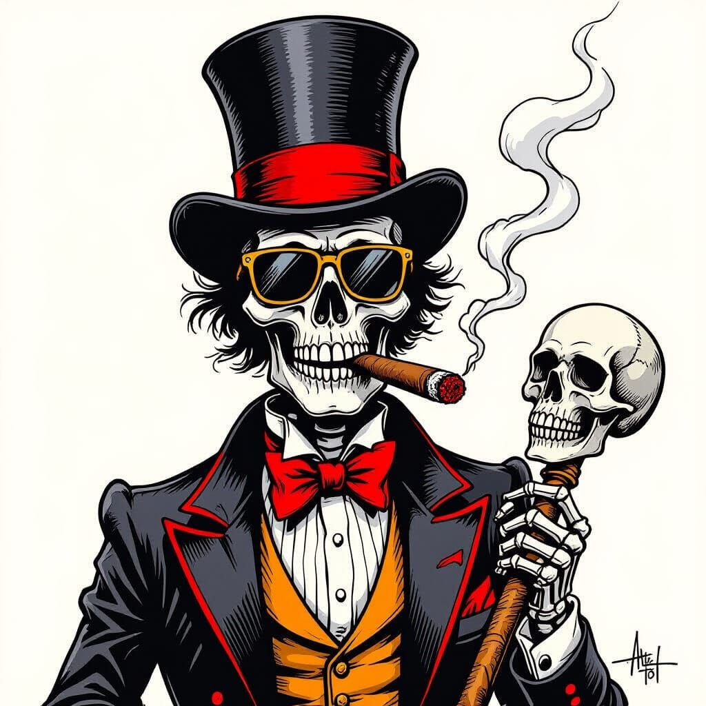 Baron Samedi Caricature in Tuxedo with Mace