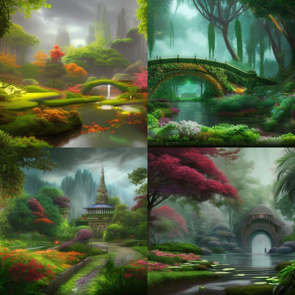Botanical Gardens on Rainy Day: Matte Painting
