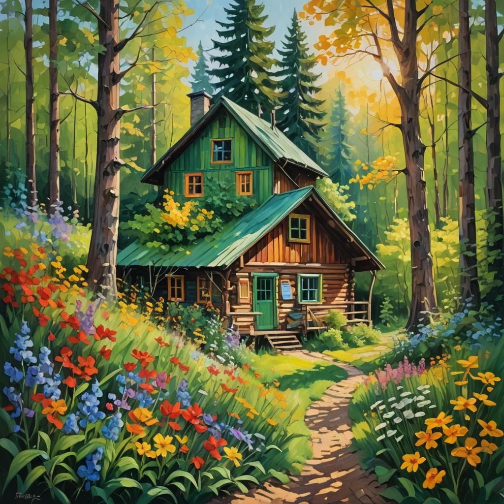 Remote Work: Vibrant Oil Painting with Impasto Texture