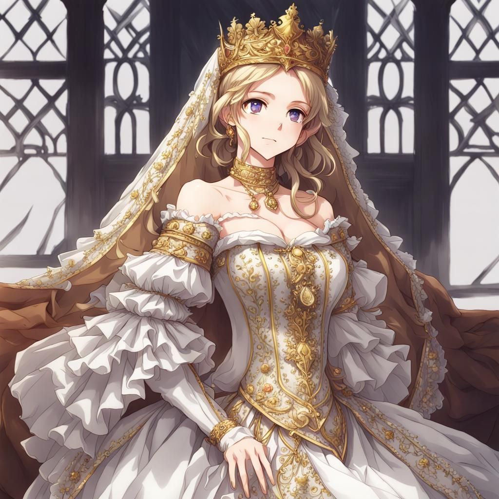 Medieval Queen in Detailed Anime Style Gown