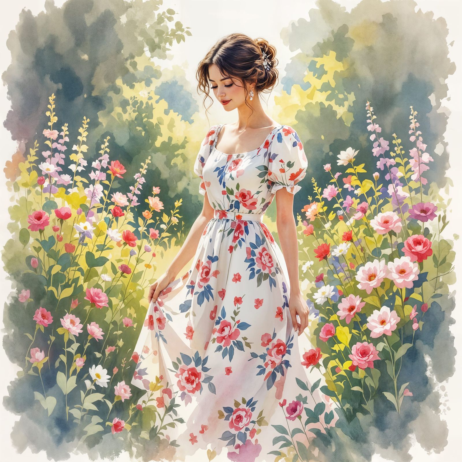 Elegant Watercolor Painting in Medium Shot