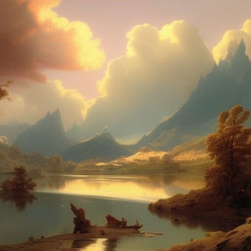 Utopian Pink Clouds Over Majestic Mountains