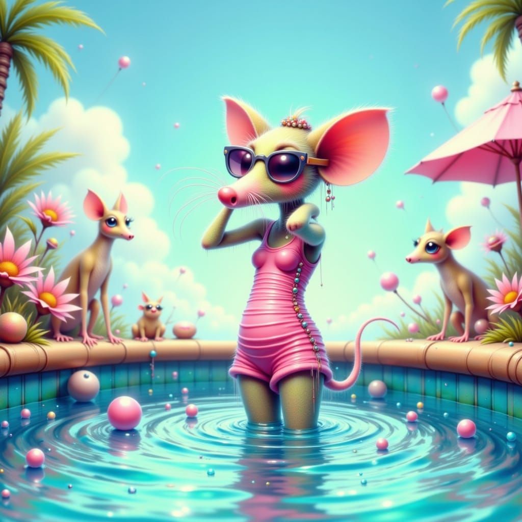 Shy Mouse at the Pool: Whimsical Illustration