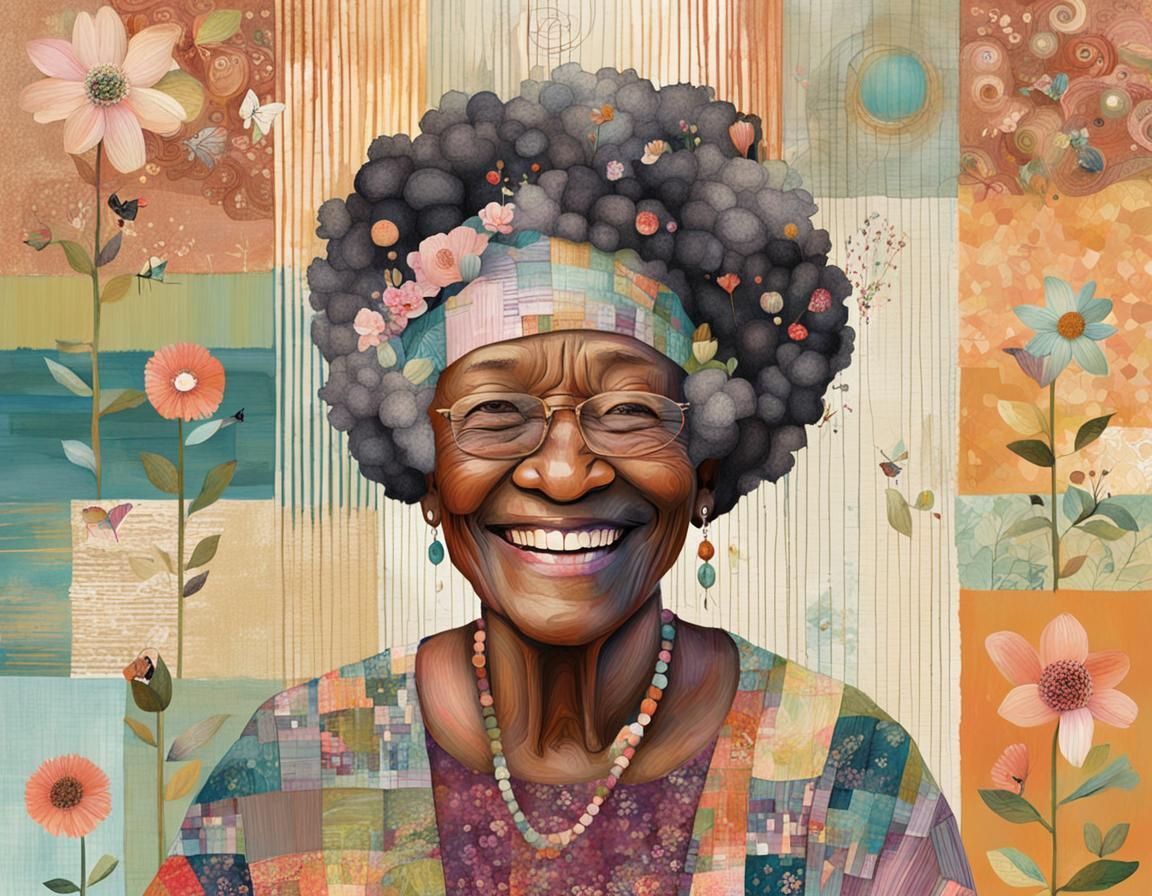 Smiling Senior Lady in Glitch Art Style