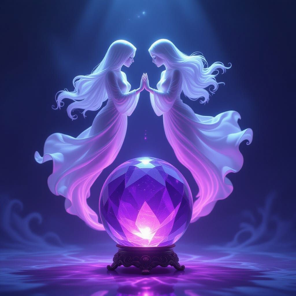 Ghostly Souls Ascend From Glowing Purple Crystal Ball