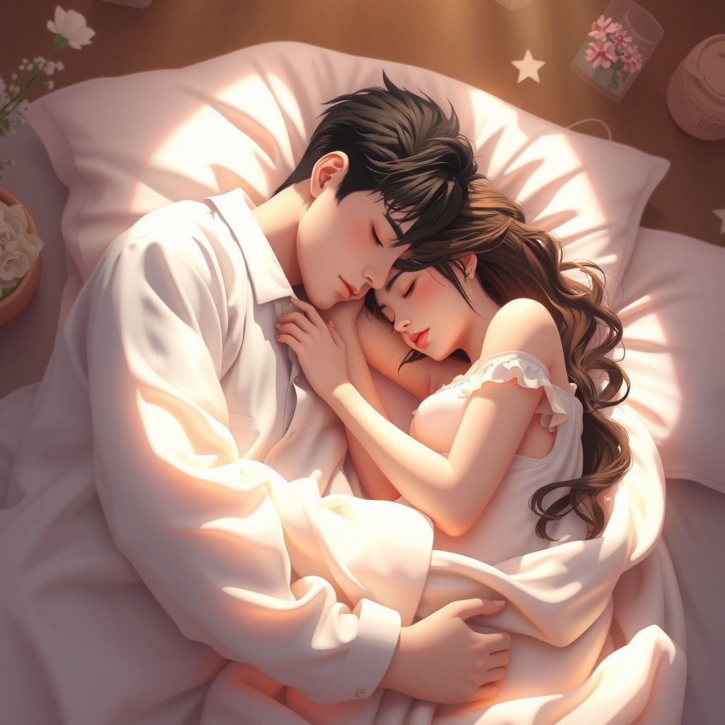 Serene Couple Sleeping in Dreamy Anime Style