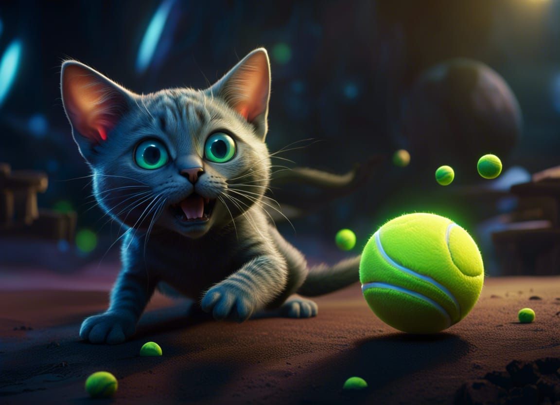 Cute cat playing with a tennis ball