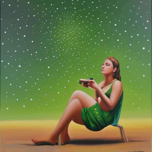 Science Fiction Woman Under Fluorescent Sky