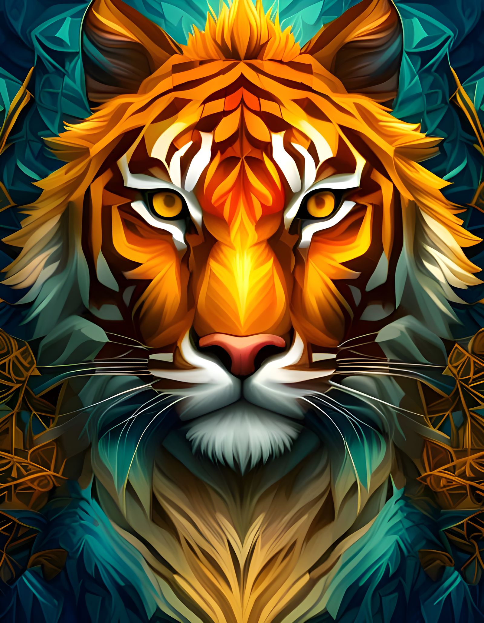 Colorful Geometric Tiger in Detailed Fantasy Art Style