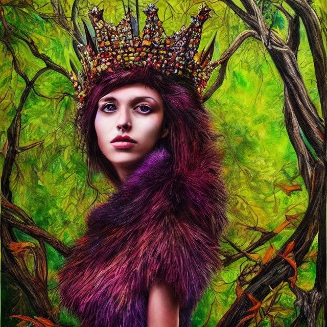 Photorealistic Queen of the Forest in Deep Color
