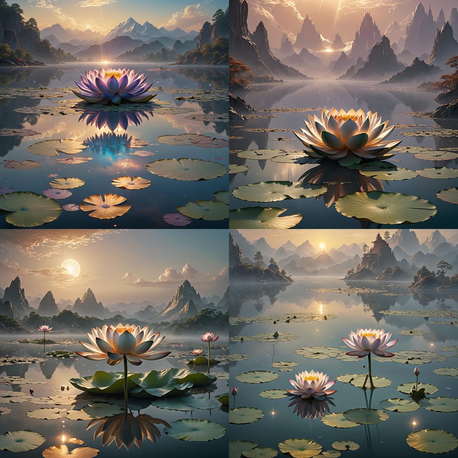 Metallic Lotus Above Misty Lake in Unreal Engine