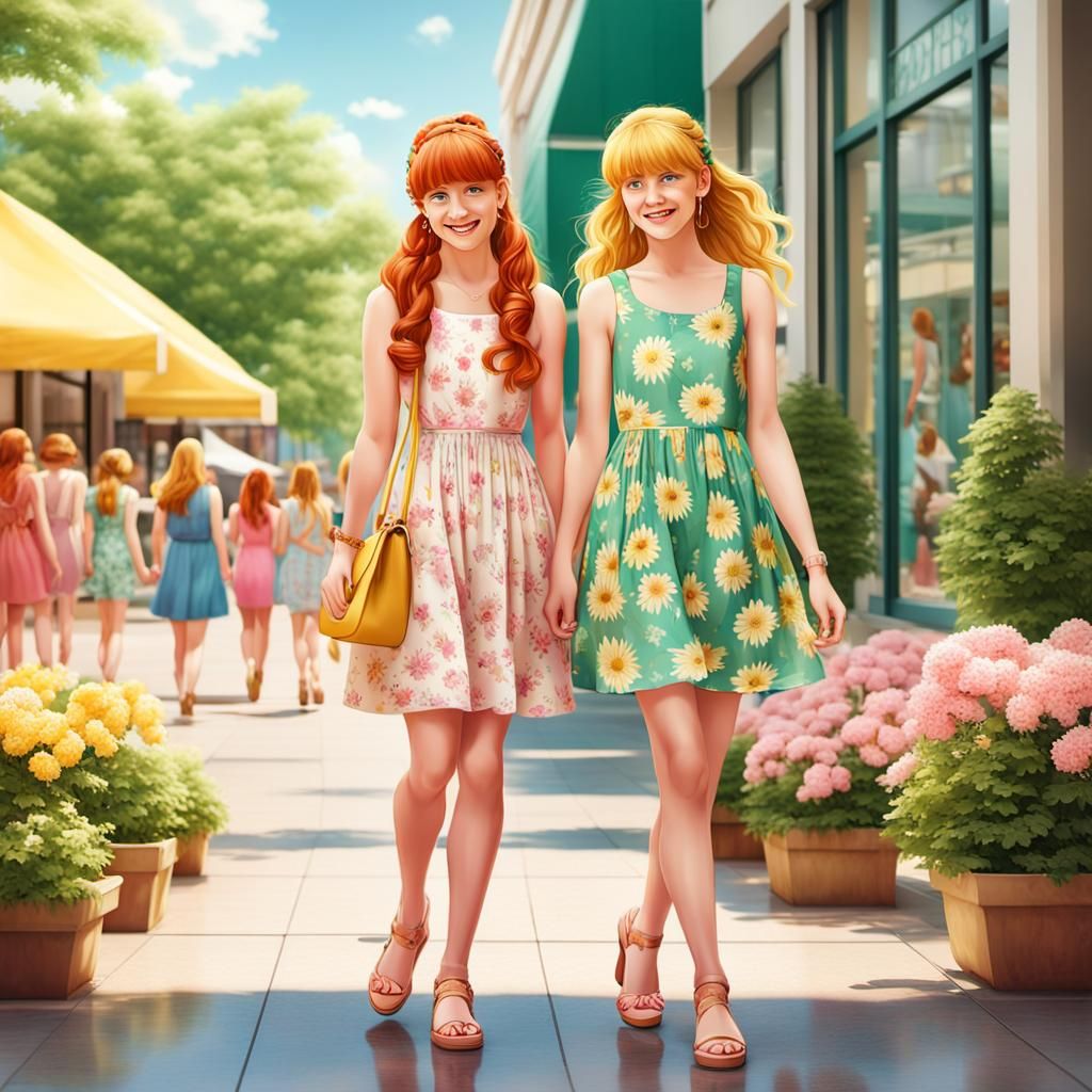 BFFs at the Mall in Flowery Sundresses