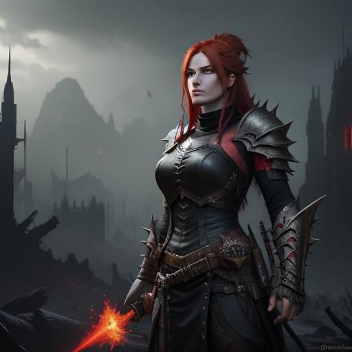 Red-Haired Female Ogre with Spiked Mace