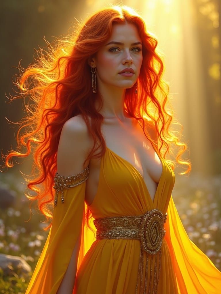 Norse Goddess Sol in Golden Sunlight, Oil Painting
