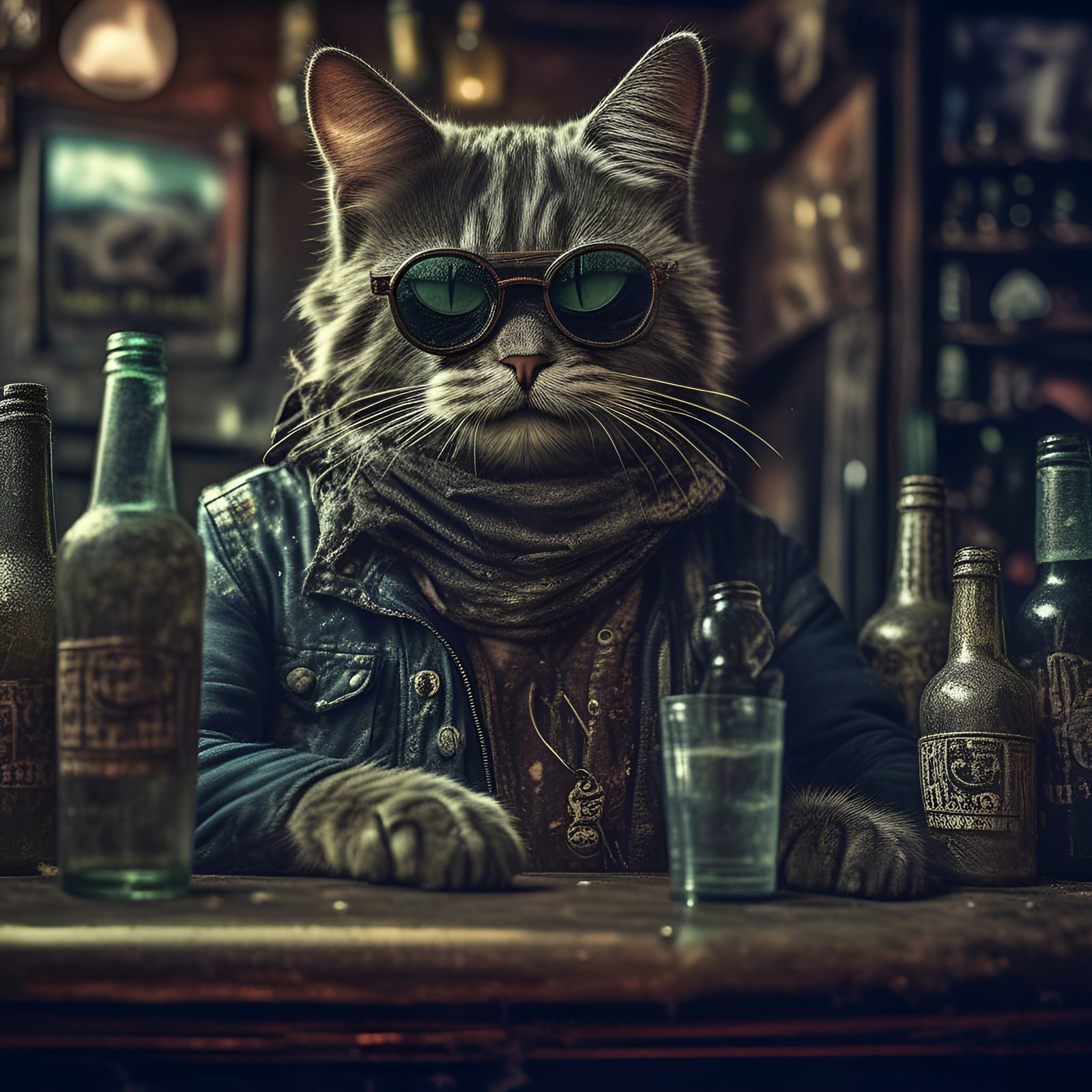 Hipster cat in Bartender job