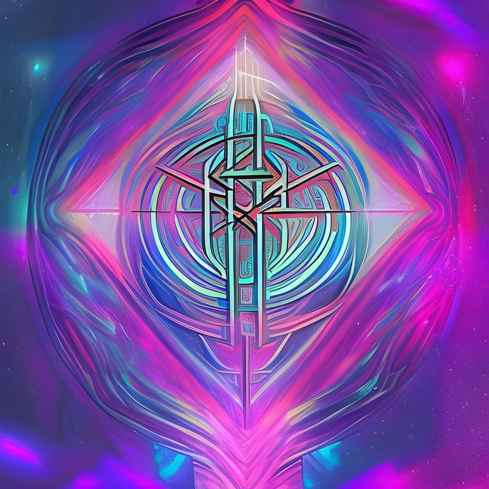 Cosmic Runes in Holographic Astral Illustration