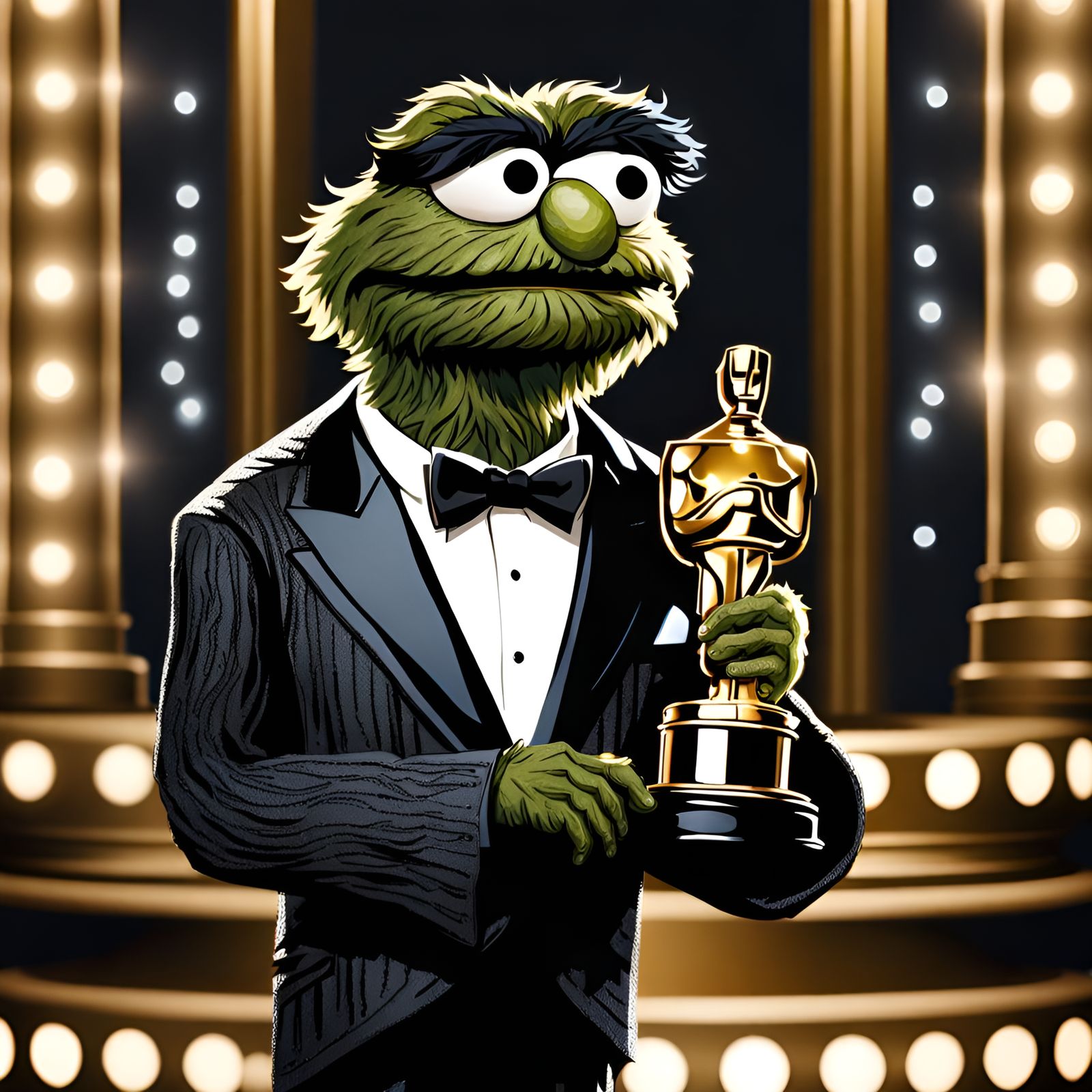 Oscar the Grouch Wins an Oscar: Realistic Portrait