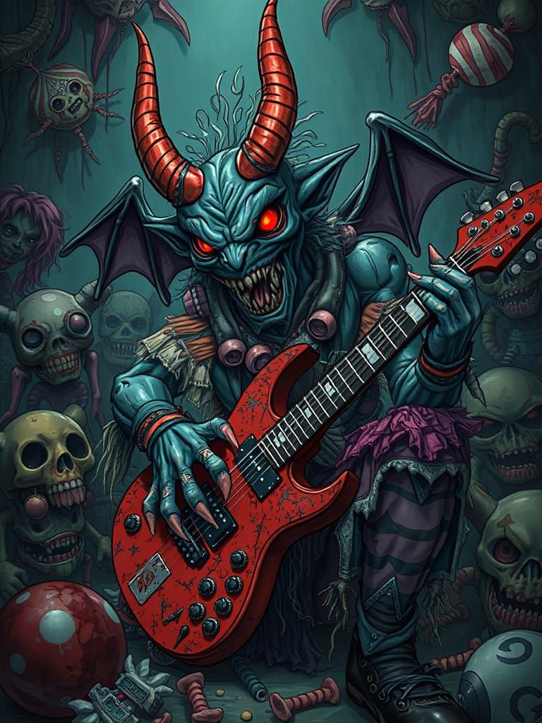 Demonic Guitarist in Dark Fantasy Anime Style