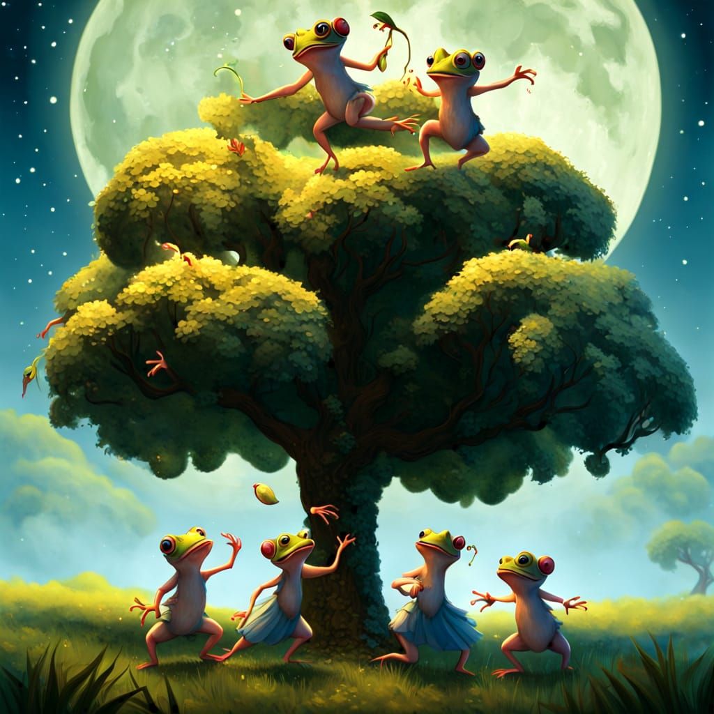 Triplets of Belleville Dancing in Moonlight with Frogs