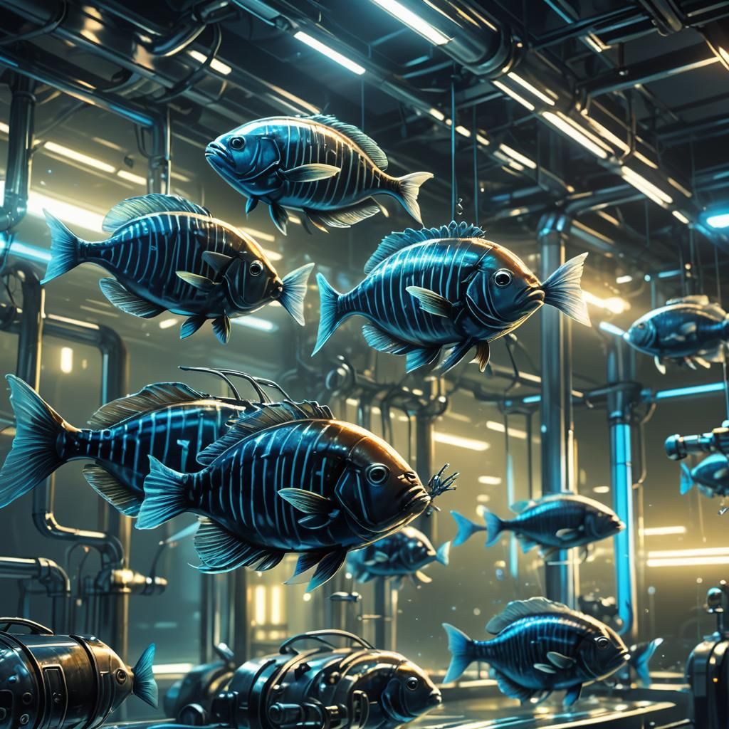 High-Tech Bioluminescent Fish in Underwater Lab