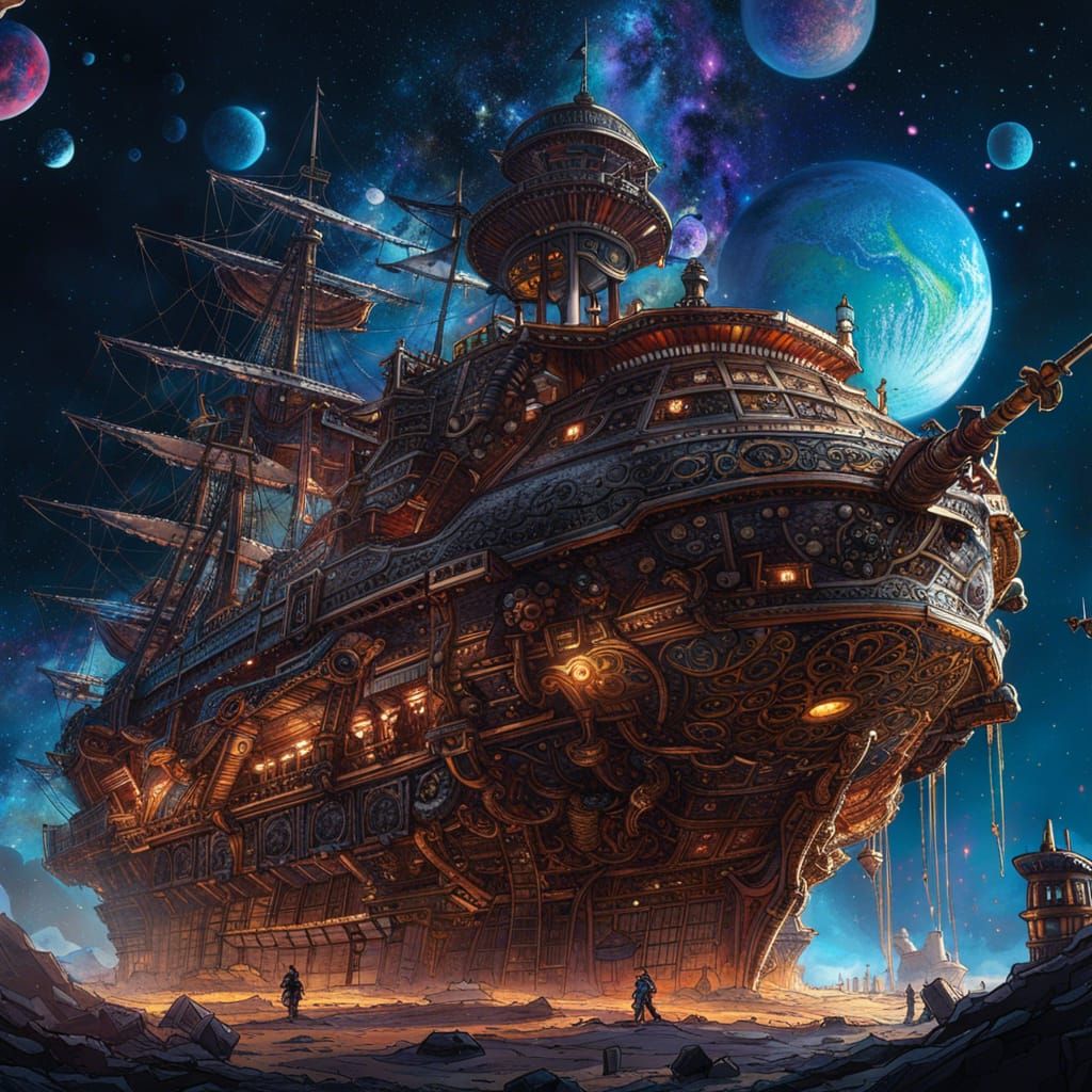 pirate ship in cosmic space