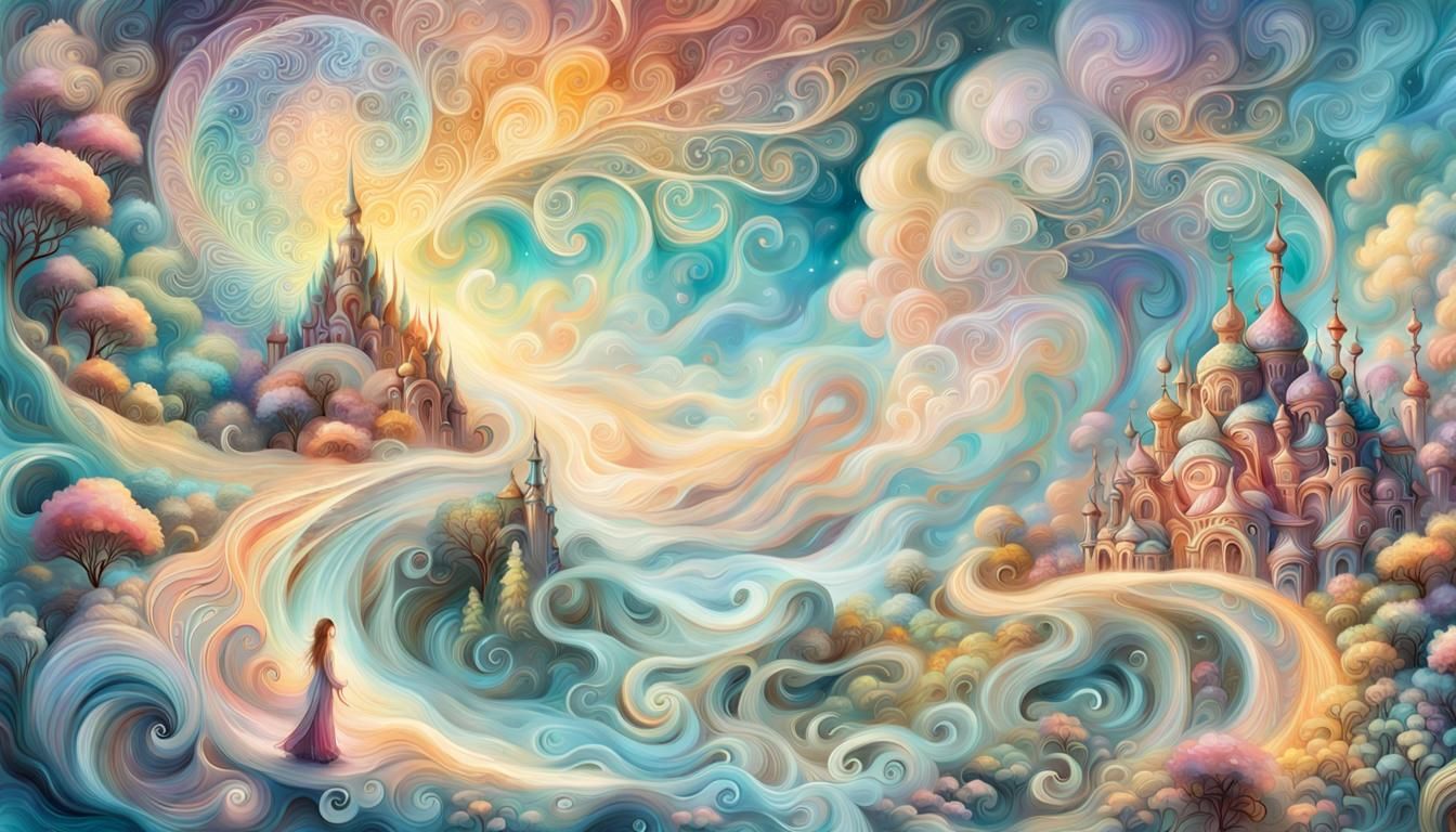 Pastel Swirling Dreams: Magical Fantasy Illustration