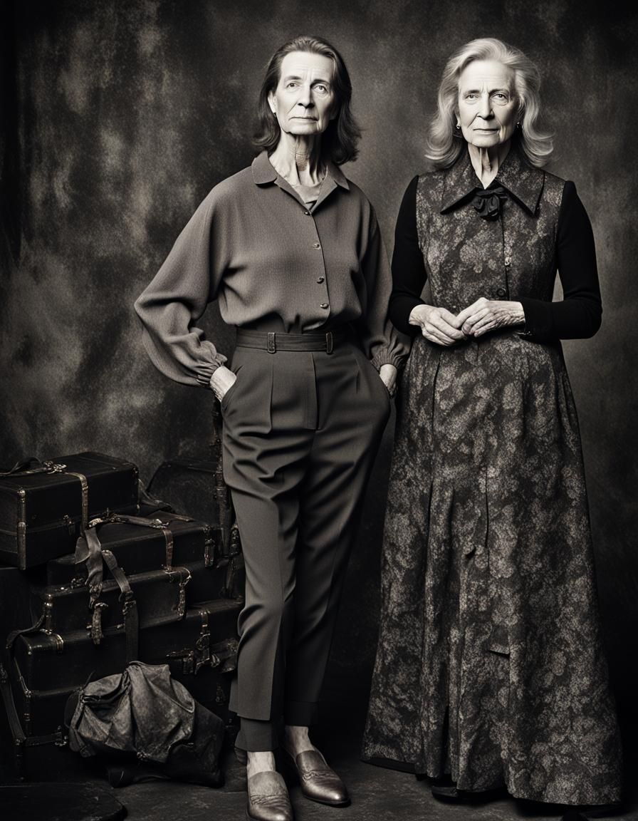 Elegant Black and White Studio Portrait of Two Women