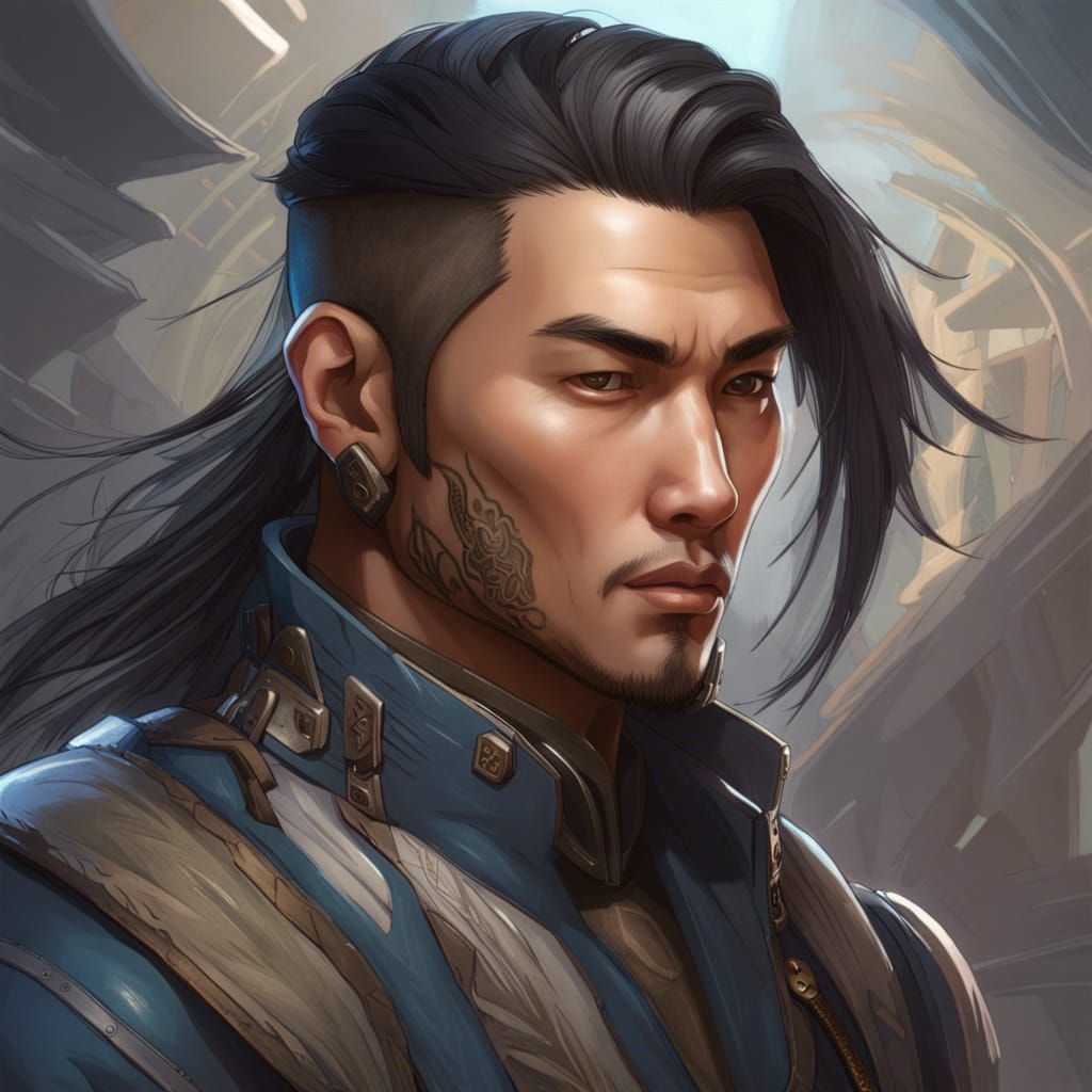 Battletech Pilot Portrait: Detailed Asian Male Concept Art