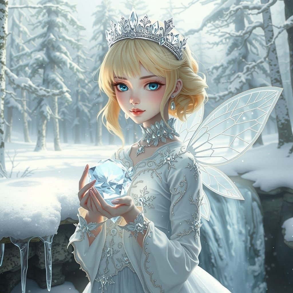 Ethereal Winter Fairy in Snowy Serenity