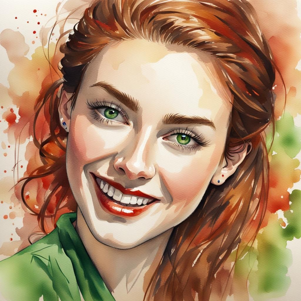 Beautiful Woman Portrait as Watercolour Splash Painting