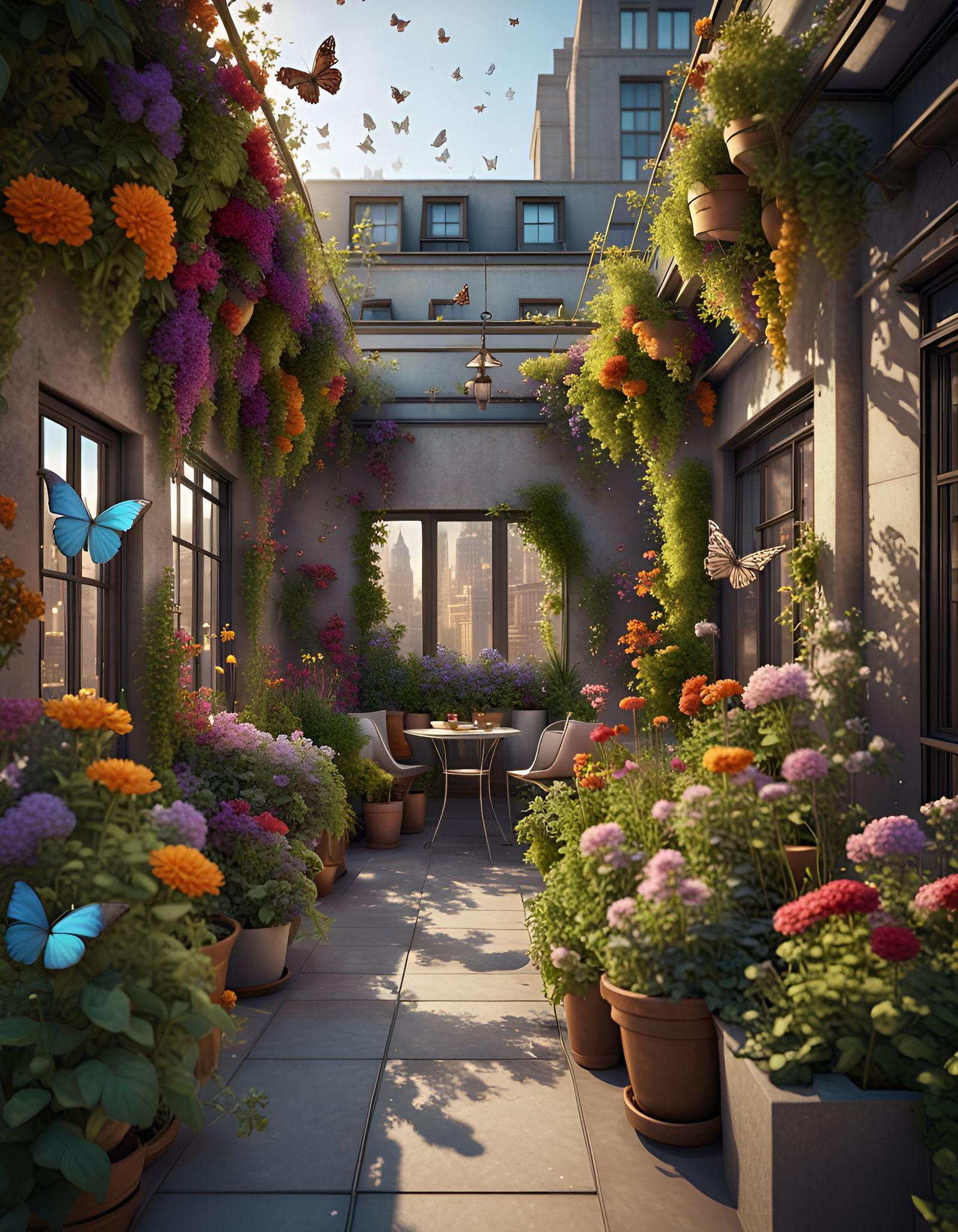 Lush Urban Garden in Art Nouveau Style