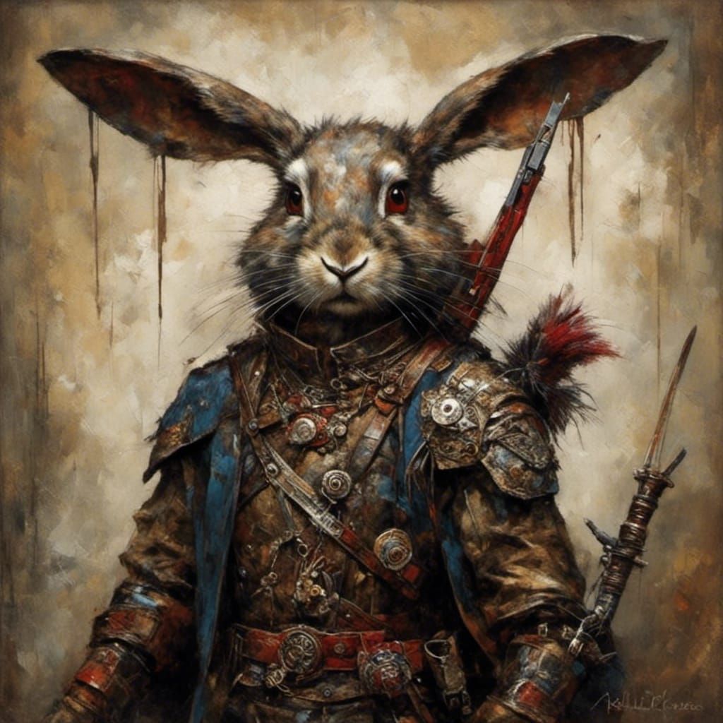 Rabbit Warrior in Art Deco Comic Style