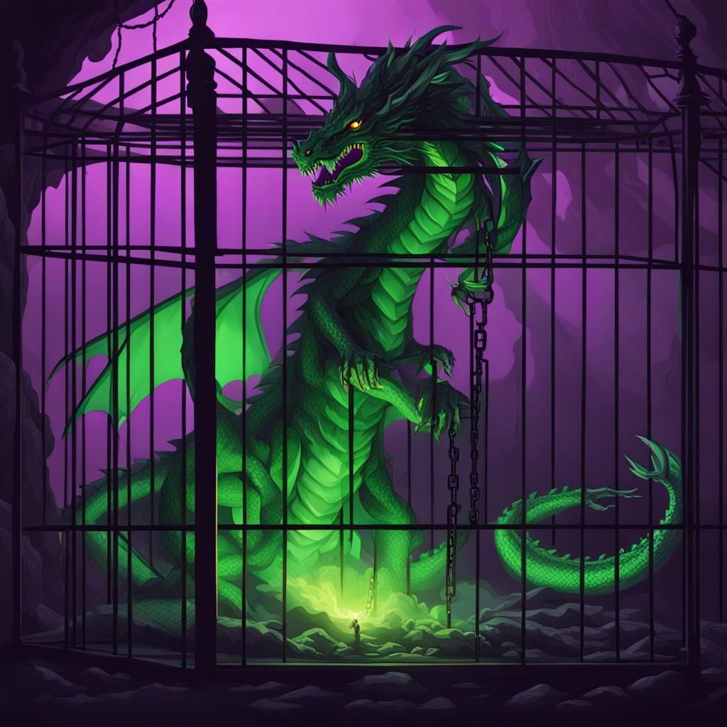 Elegant Green Dragon in Lava Cage