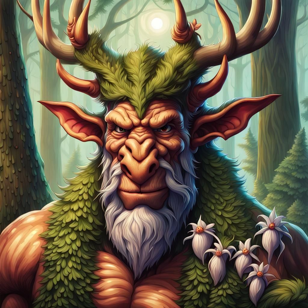 Tree Ent Portrait with Bioluminescent Mushrooms