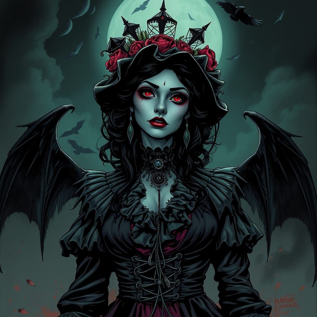 Marie Laveau Portrait in Dark Comic Book Style