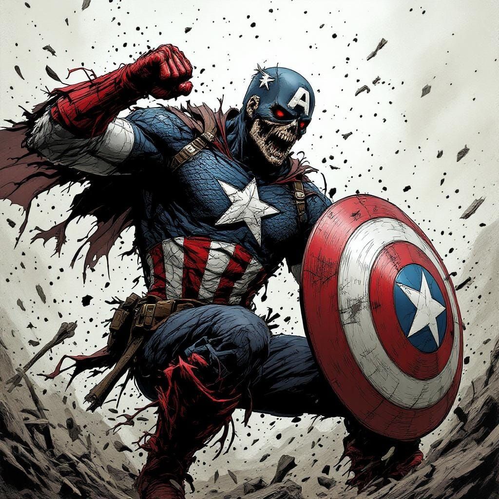 Undead Captain America Battles Crossbones in Comic Style