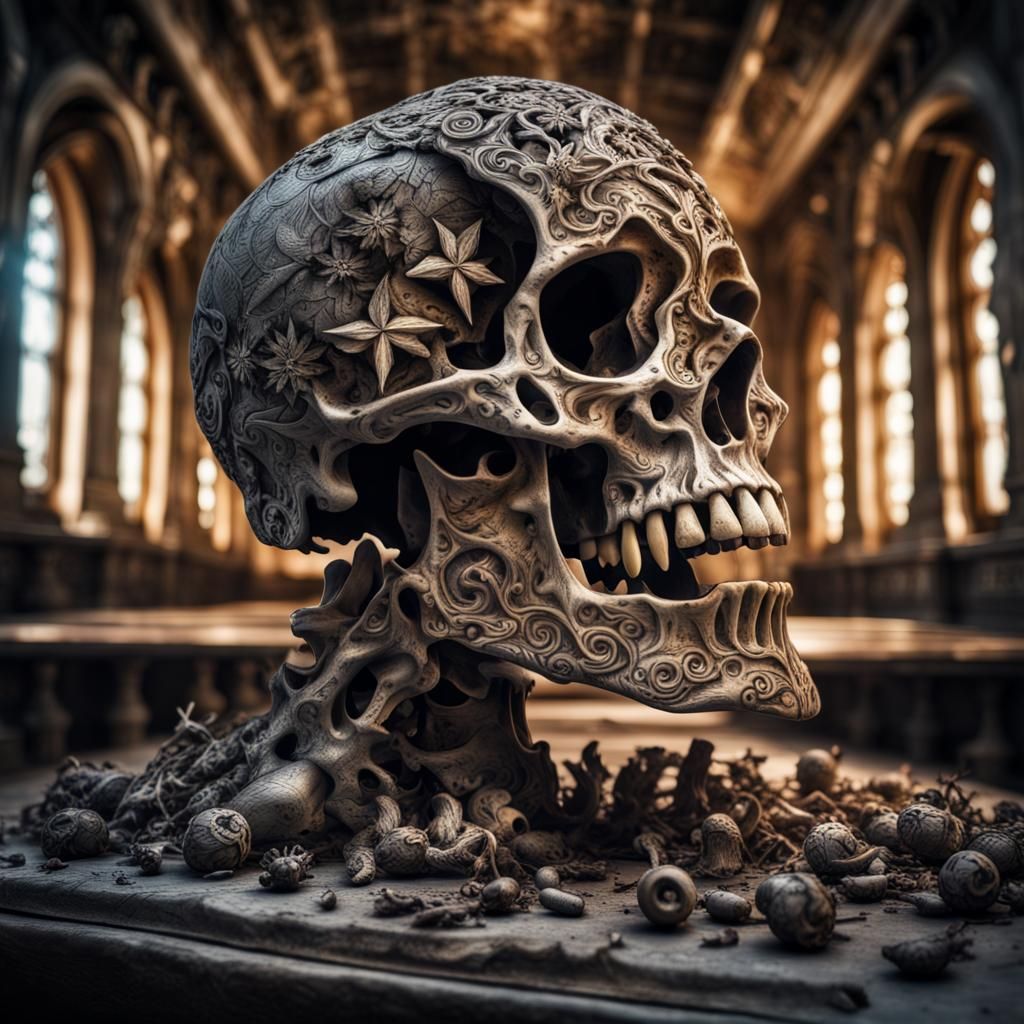 Intricate Skull Battle Scene in Hyperrealistic Style
