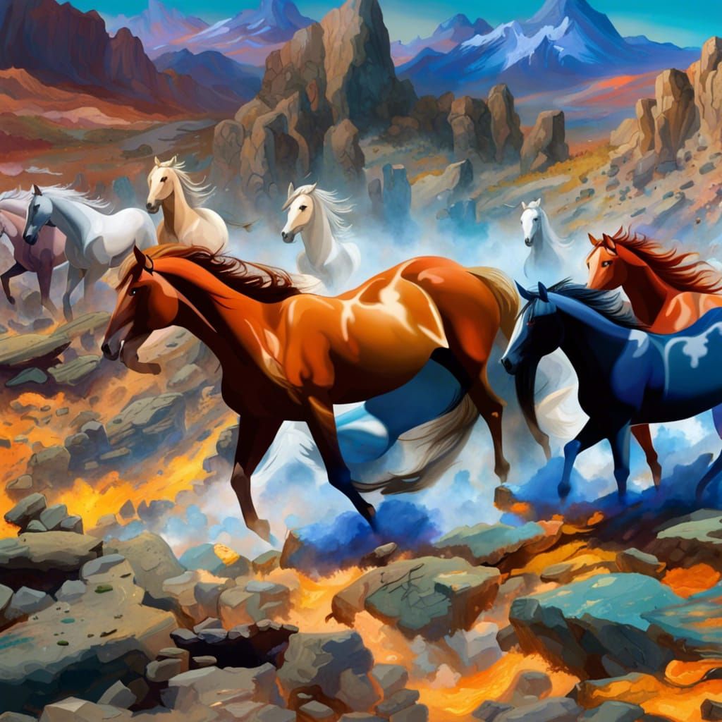 Horses Stampede Through Mountains Under Stars