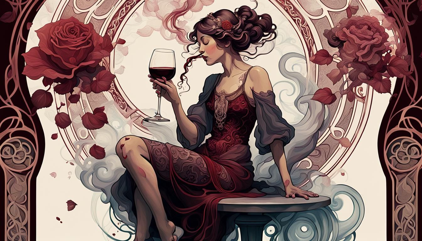 Smoke and Wine Woman in Art Nouveau Style