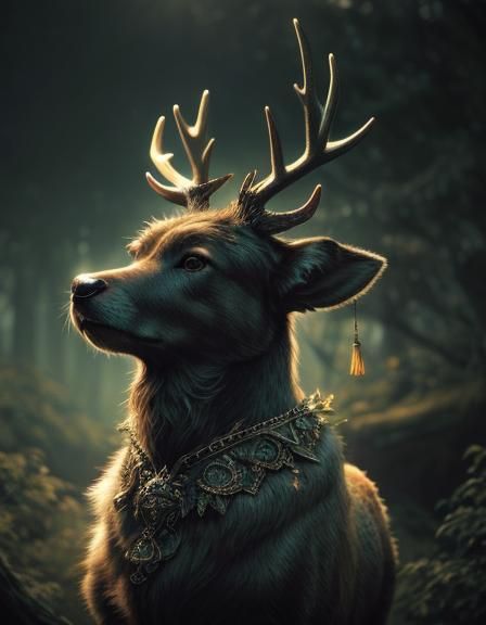 Vibrant Stag-Antlered Sprite in Enchanted Woods