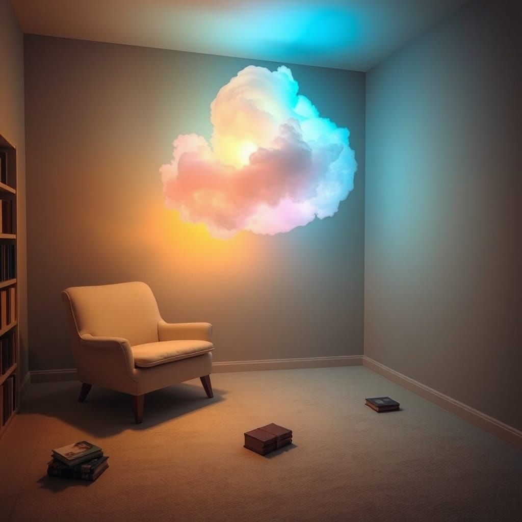 Ethereal Glowing Cloud Illuminates Minimalist Room