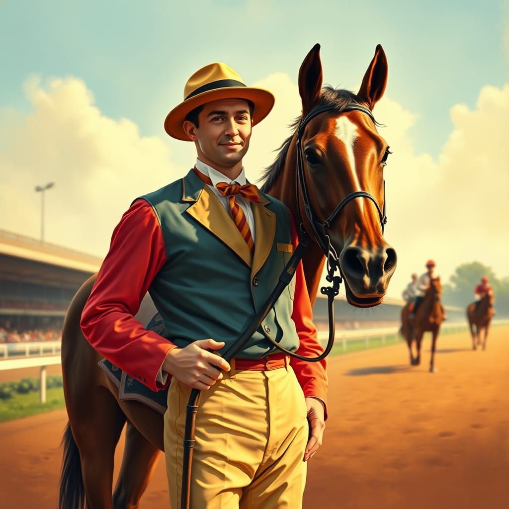 Dapper Jockey in 1930s Illustration Style