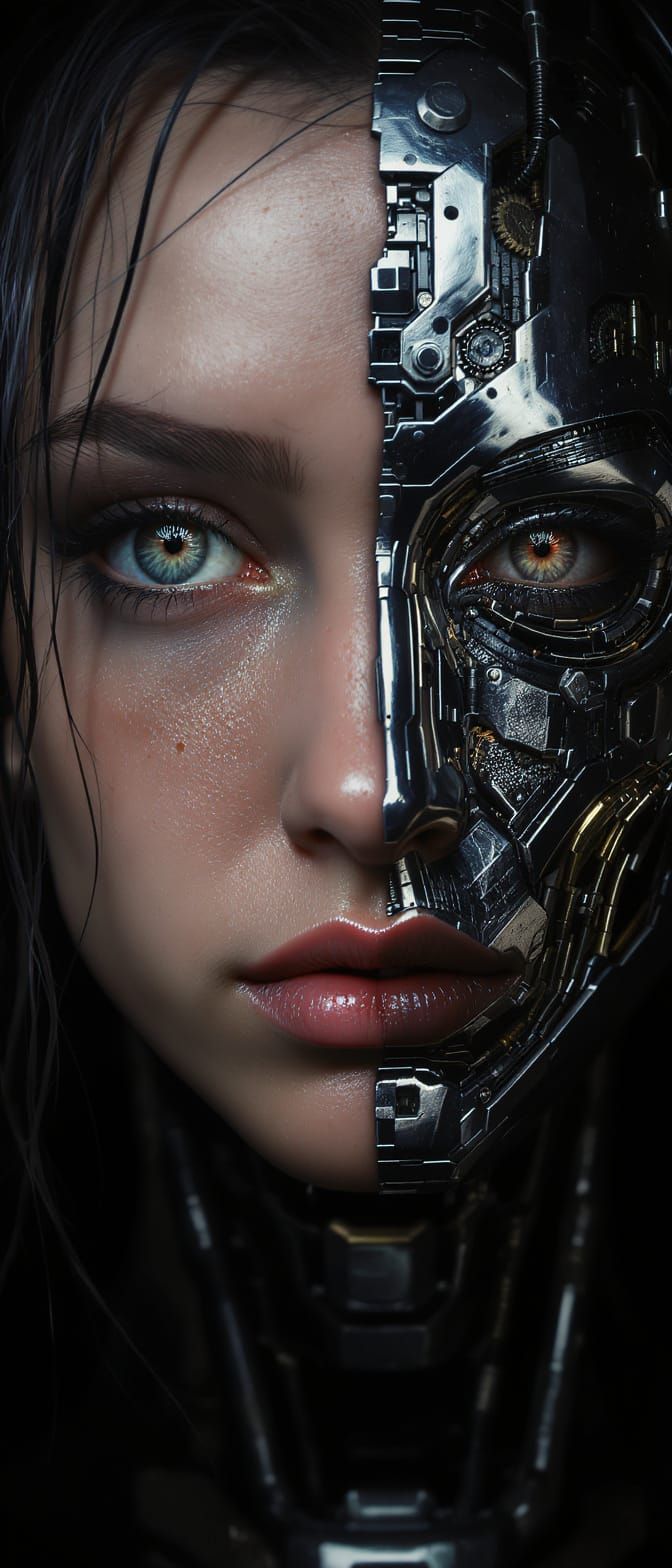 Hyper-Realistic Cybernetic Woman Portrait