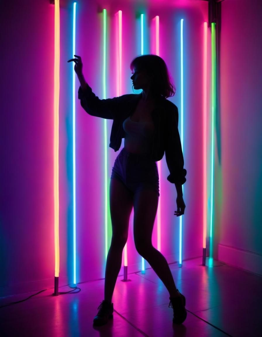 Neon Silhouette: Woman Dancing in Light