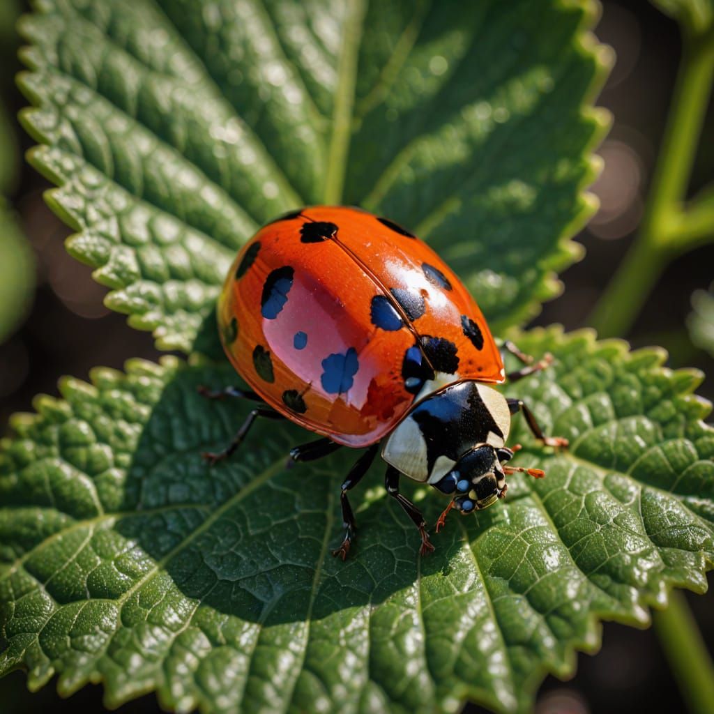 Vibrant Ladybug on a Photorealistic Leaf
