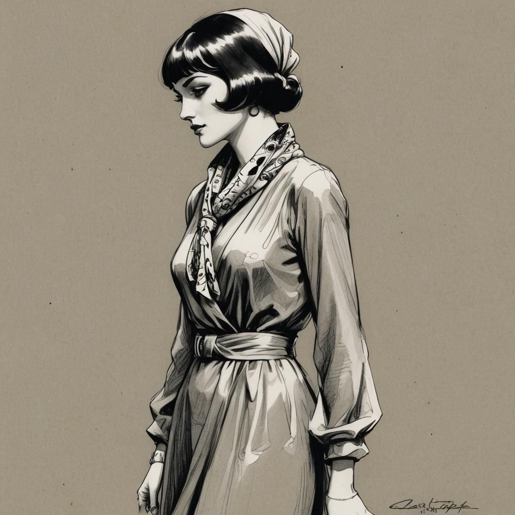 1920s Woman Pencil Sketch in Guido Crepax Style