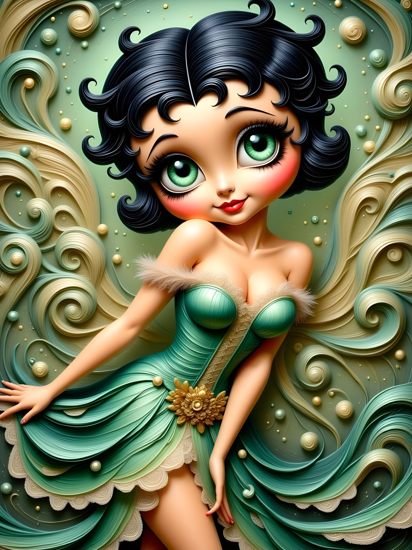 Vintage Impasto Painting of Betty Boop as a Flapper Girl