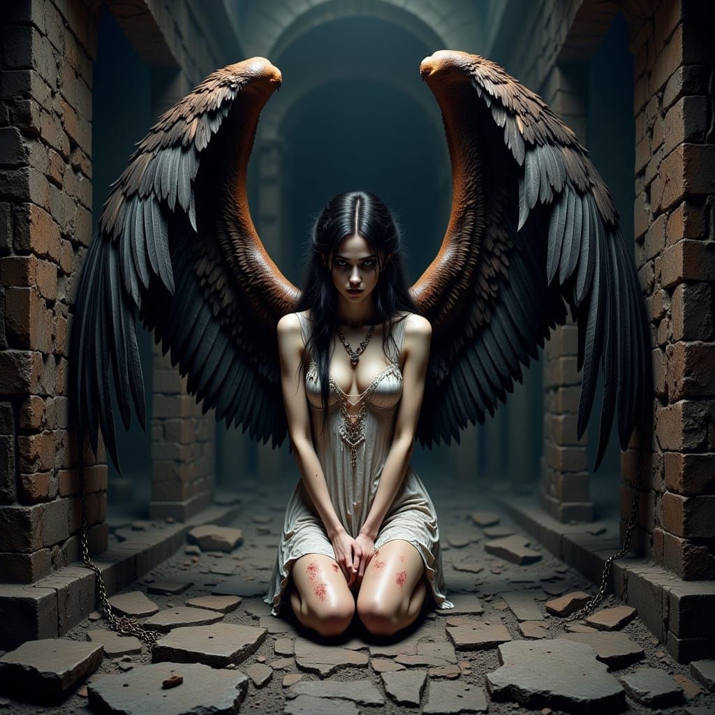 Darkly Magical Hyperealistic Portrait of a Woman with Broken...